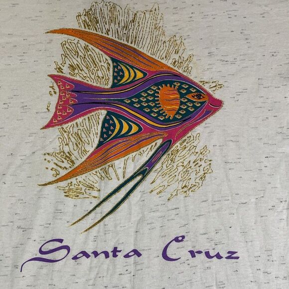 Vintage Santa Cruz T-Shirt Mens Medium Oneita Power-T 90s Art Fish Graphic Tee - Picture 5 of 9
